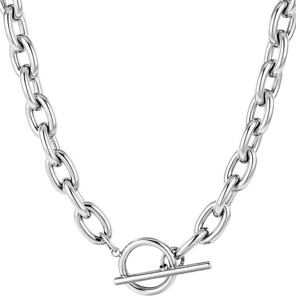 18k Silver Chunky Necklace Women Men Layered Hammered Thick Silver Layering - Picture 1 of 7